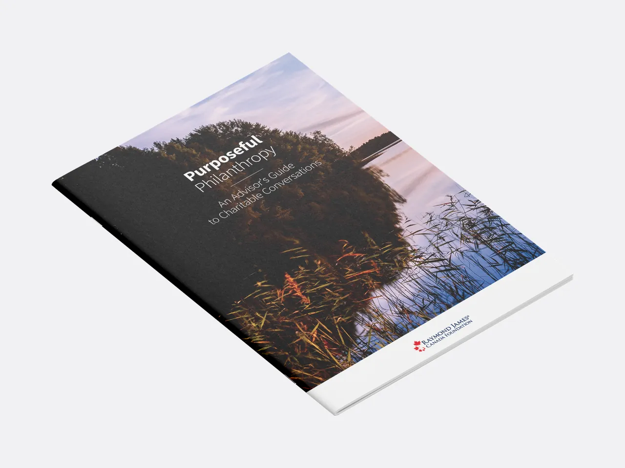 English cover with a dark lakeside photograph, subtitle An Advisor’s Guide to Charitable Conversations.