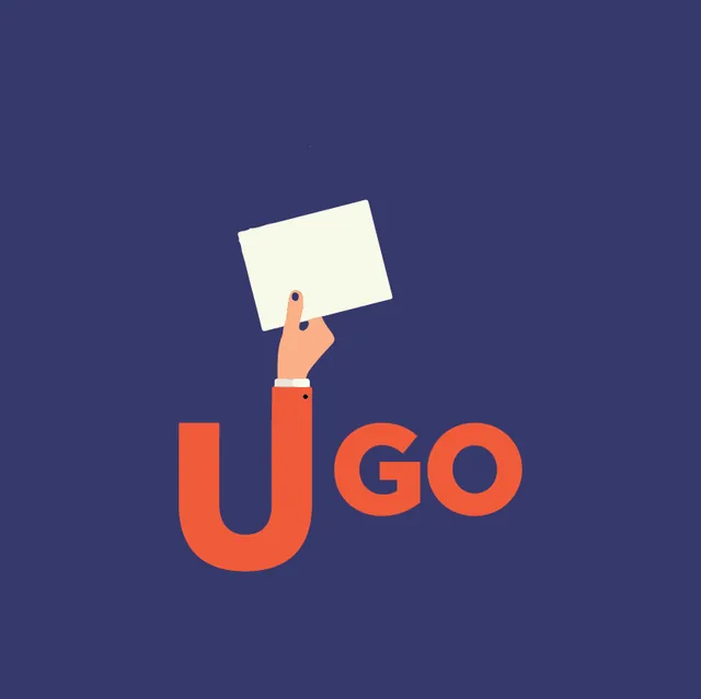The Ugo logo: a coral U with a raised arm holding a ballot, beside the letters GO, on indigo.