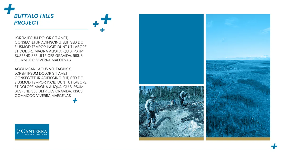 White project slide with a blue heading, grey body text, a blue panel and two photographs of blue-toned landscape and field workers.