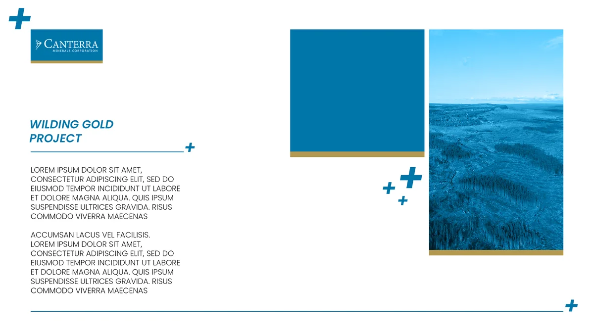 White project slide with a blue heading and body text, a blue logo box, a blue panel and a blue-toned landscape photograph.