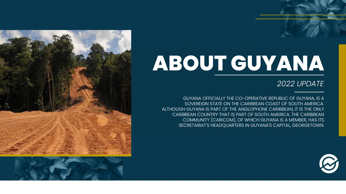 Dark teal slide with a white heading, small white text and a colour photograph of a red dirt road through a forest.