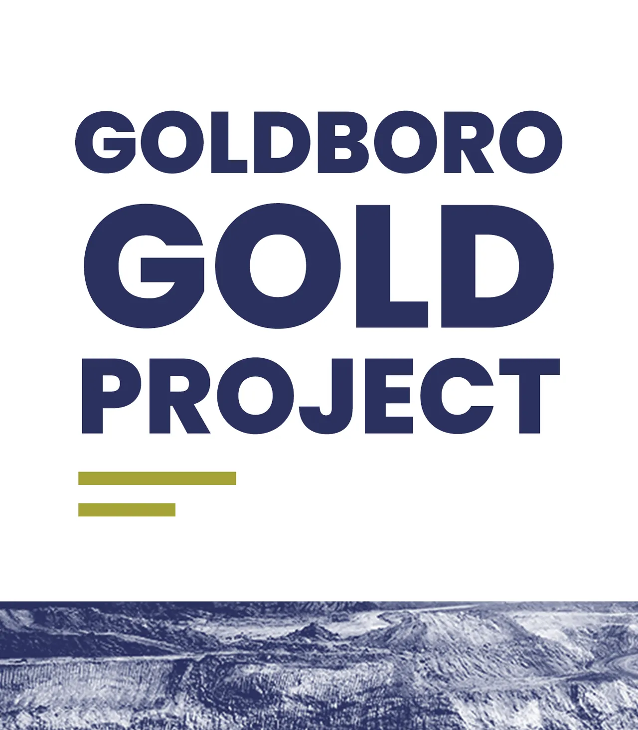 Square-format social card with a bold project title for a gold development company