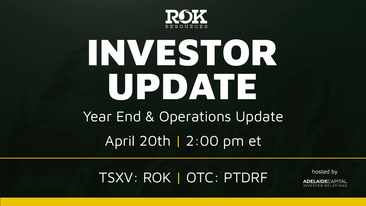 Dark green and yellow investor update webinar card with event date and time.